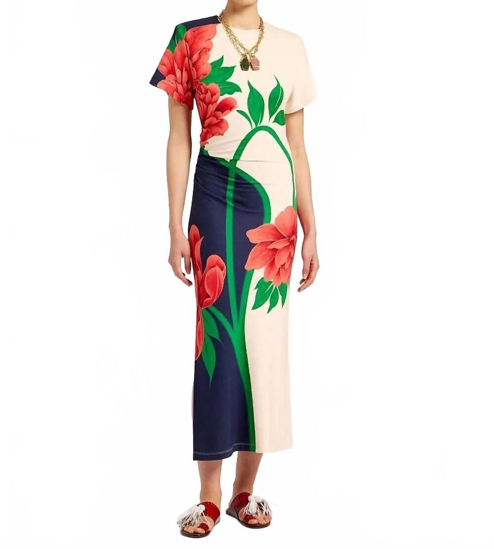 NEW LA DOUBLEJ lela midi dress in queen peony placee